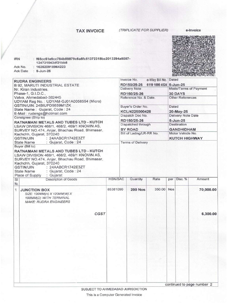 RD150 Invoice & LR | PDF