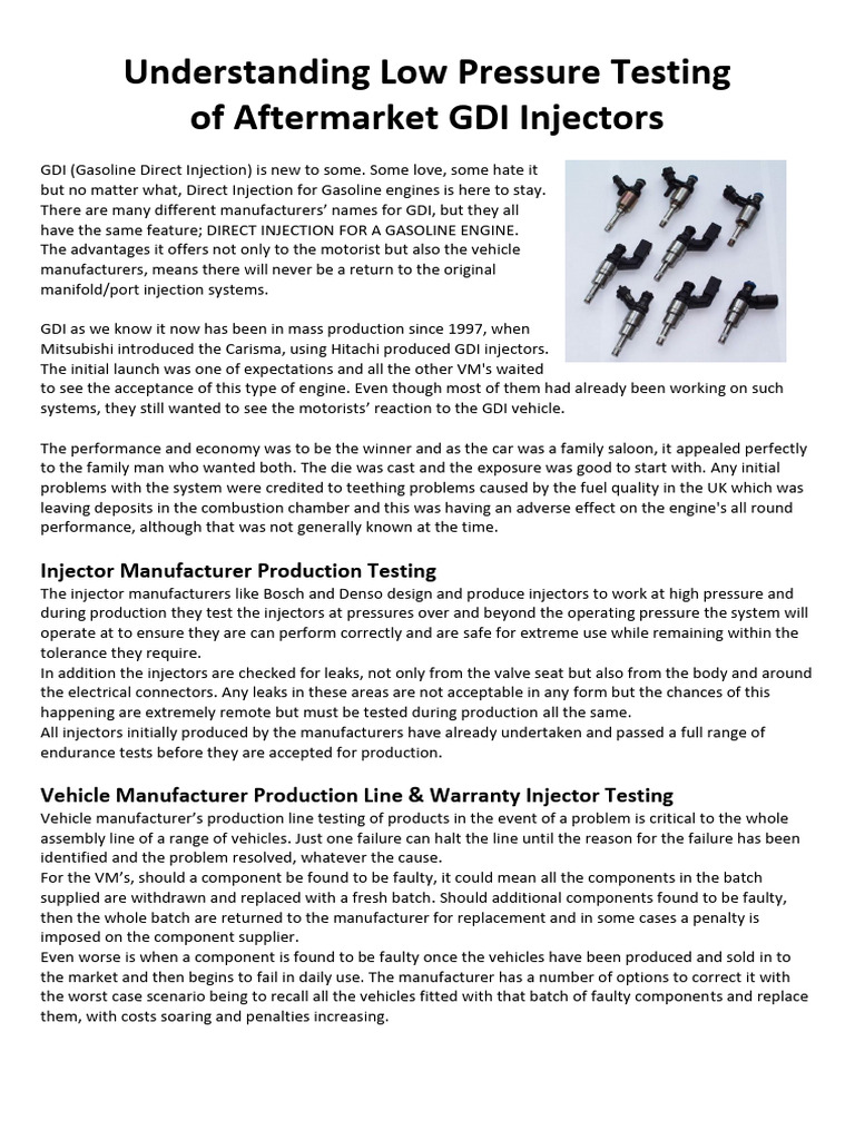 Understanding Low Pressure Testing of Aftermarket GDI Injectors | PDF ...