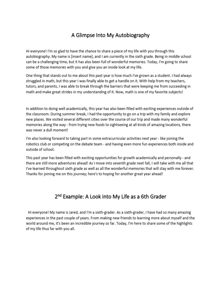 My 6th Grade Autobiography Journey | PDF