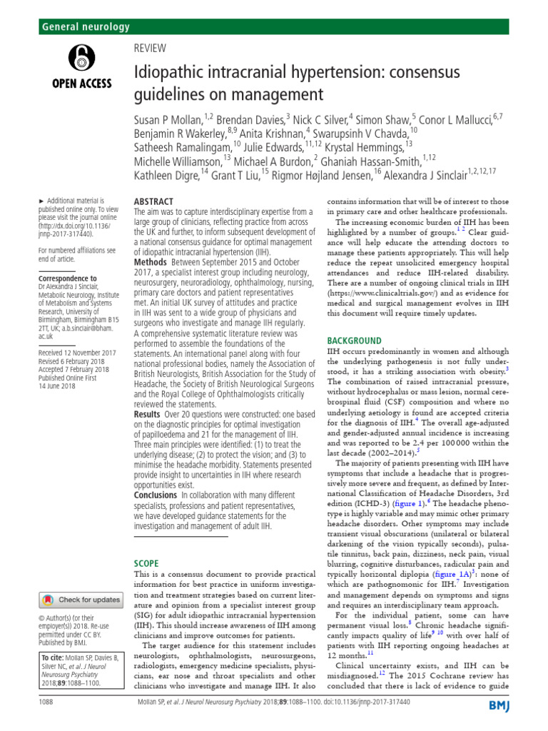Idiopathic Intracranial Hypertension Consensus Gui | PDF ...
