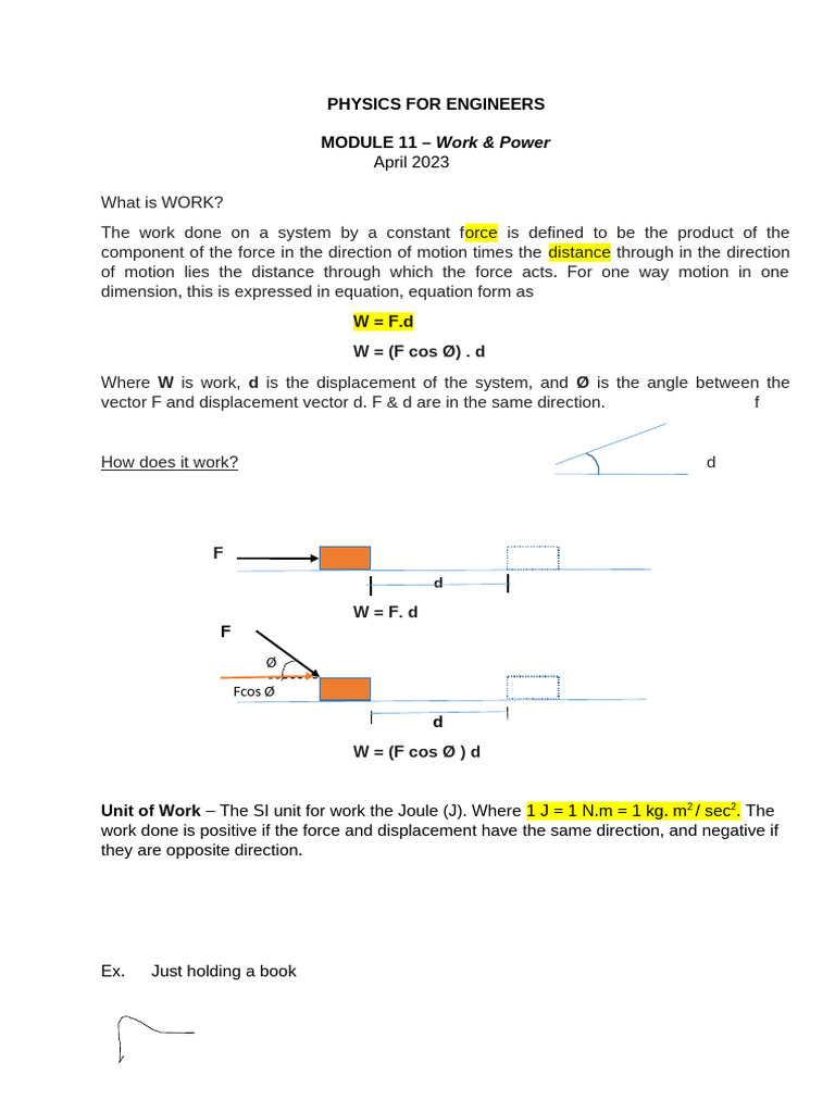 Work and Power in Physics for Engineers | PDF | Power (Physics) | Watt