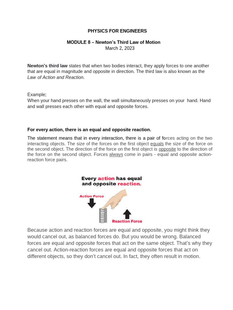 Understanding Newton's Third Law | PDF | Force | Physical Quantities