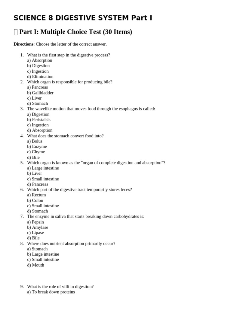 Science 8 Digestive System Part I | PDF | Digestion | Human Digestive ...