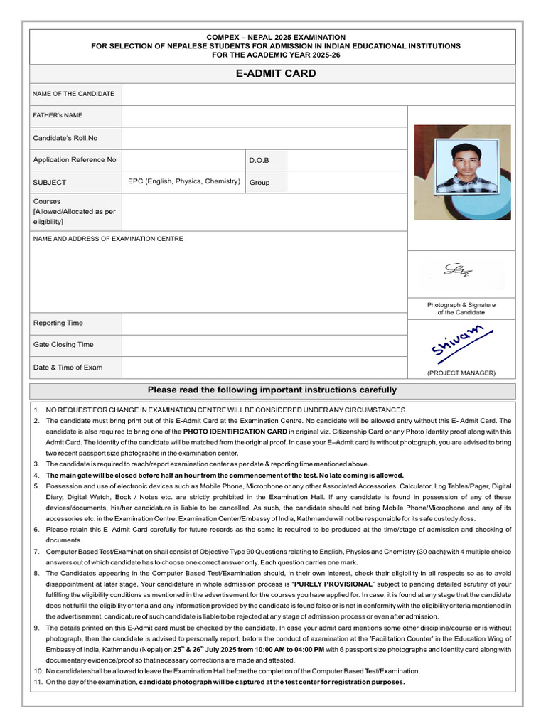 Admit Card | PDF