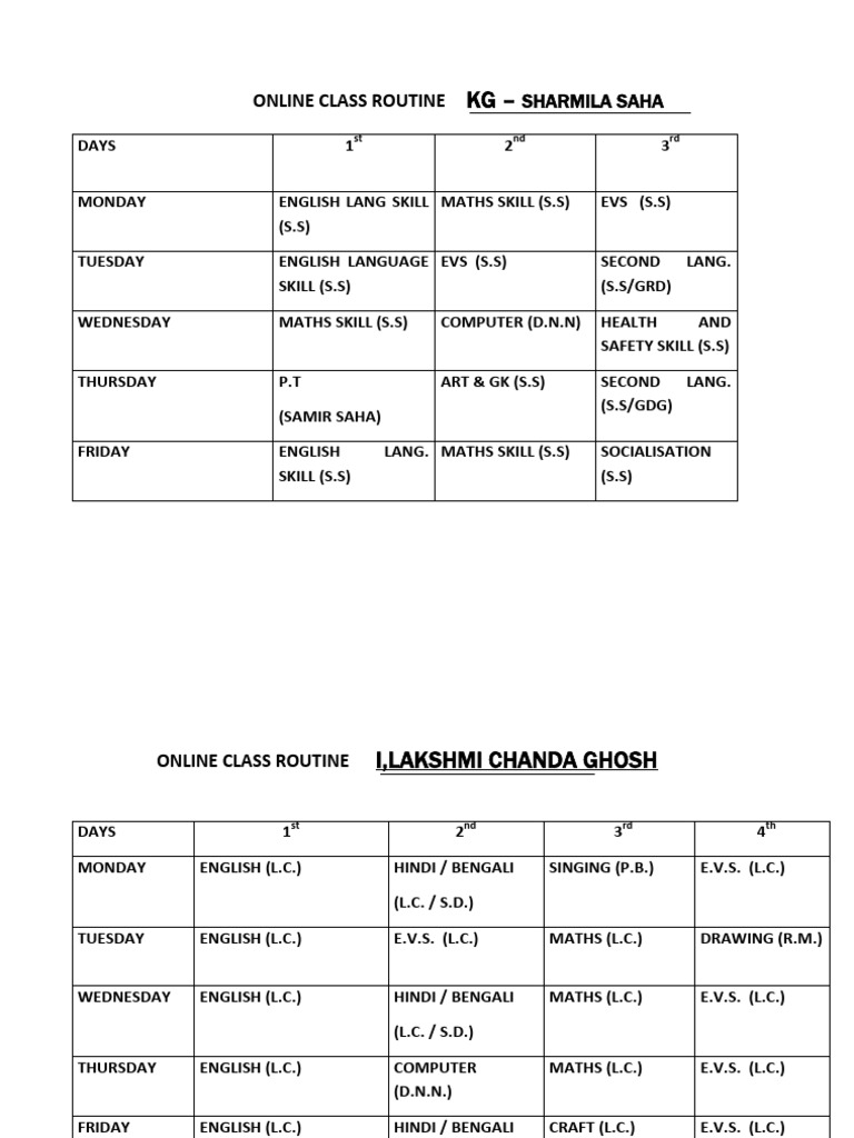 84 Online Class Routine Arjunpur 2021 22 W.E | PDF