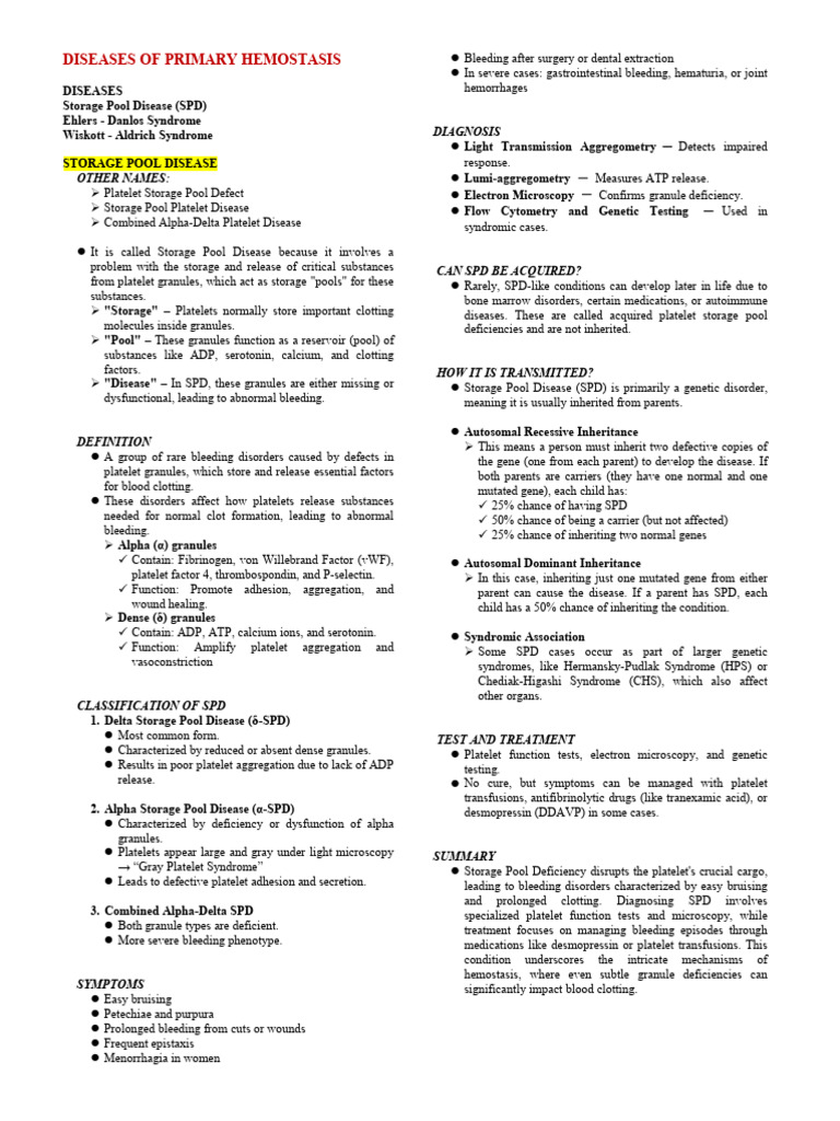 Diseases of Primary and Secondary Hemostasis | PDF | Bleeding | Platelet
