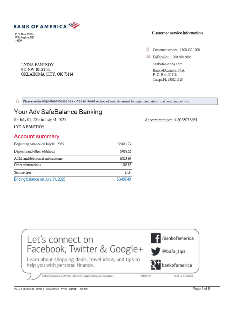 Lydia-BOA July Statement 2025 | PDF | Banking Technology | Financial ...