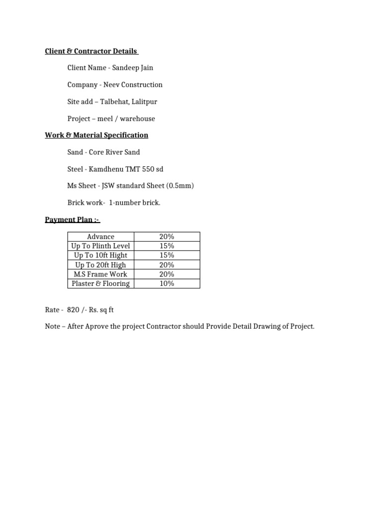Client Project Details for Warehouse Construction | PDF