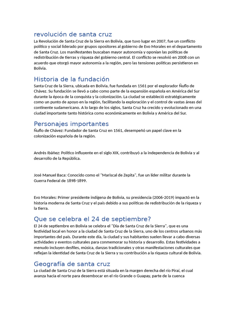 Revolución de Santa Cruz: Historia y Líderes | PDF | Bolivia | Cocina ...