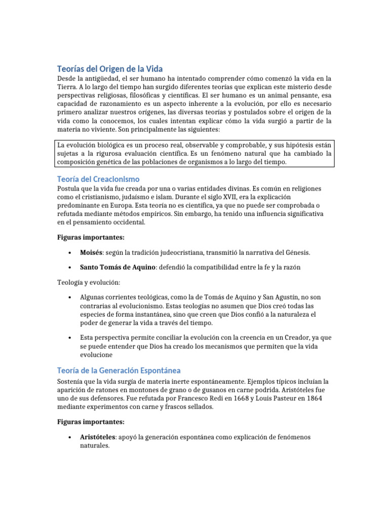 Teorías sobre el Origen de la Vida | PDF | Naturaleza | Biología