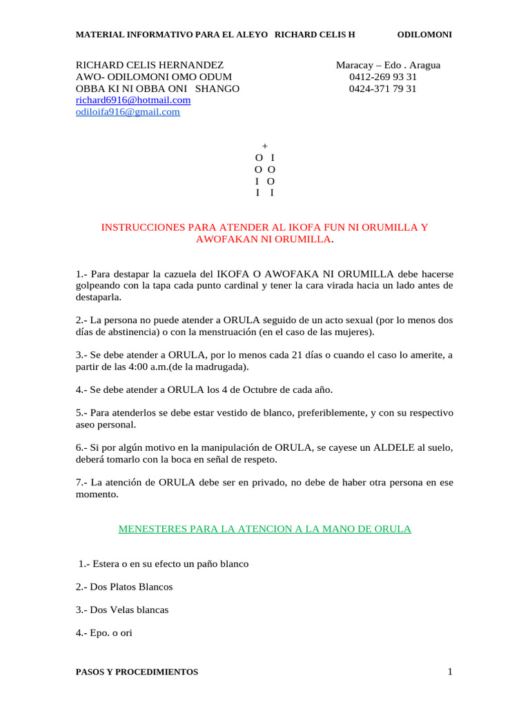 Instrucciones para atender a Orula | PDF | Religiones religiosas