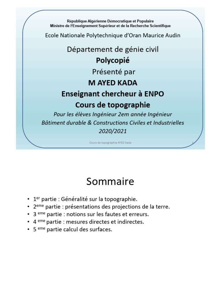 Cours de Topographie pour Ingénieurs | PDF | Mètre | Topographie