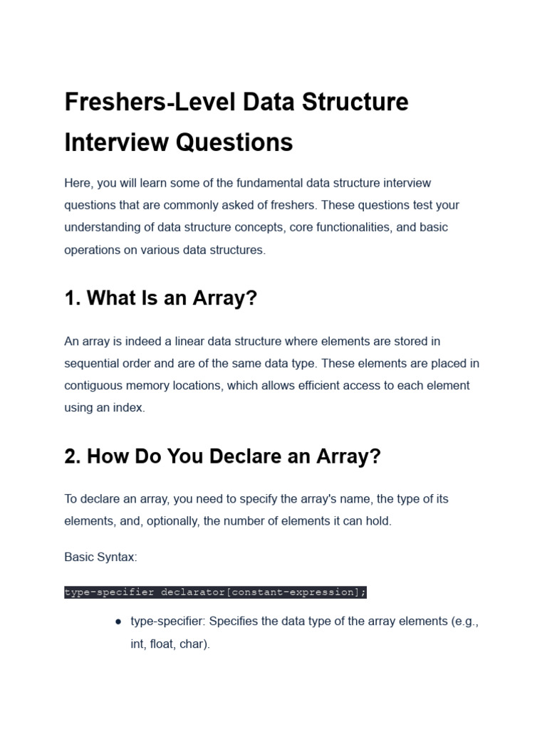 Freshers' Guide to DSA Interview Questions | PDF | Pointer (Computer ...