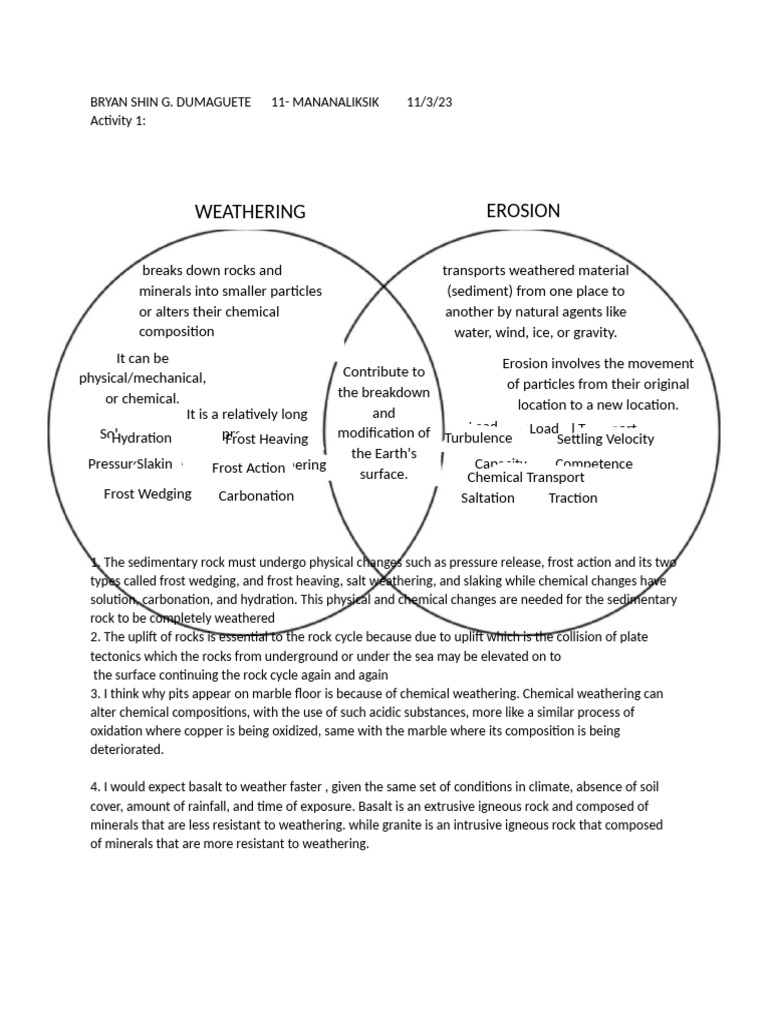 Weathering and Erosion Processes Explained | PDF | Weathering | Rock ...