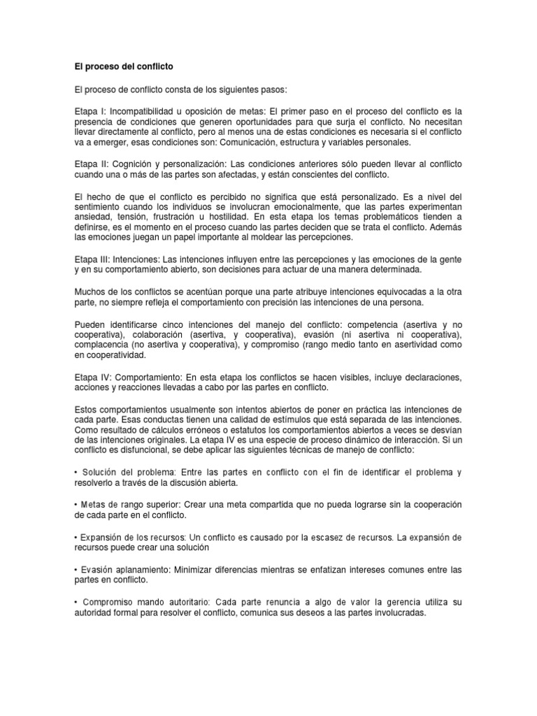 Etapas del Proceso de Conflicto | PDF | Conflicto (proceso) | Las emociones