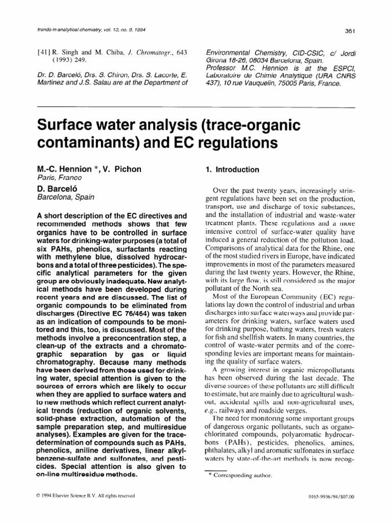 Surface Water Analysis Trace Organic Con | PDF | Water | Chromatography