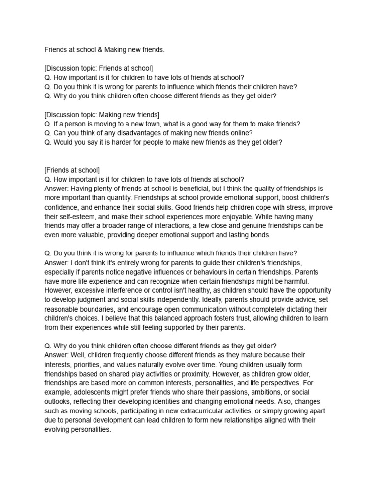 Importance of School Friendships | PDF | Friendship | Popular Psychology