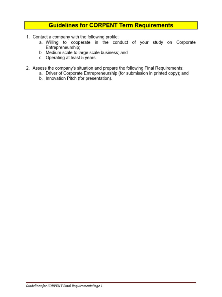 Guidelines For CORPENT Final Requirements | PDF | Business