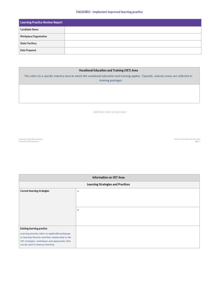 TAELED803 Learning Practice Review Report | PDF | Vocational Education ...