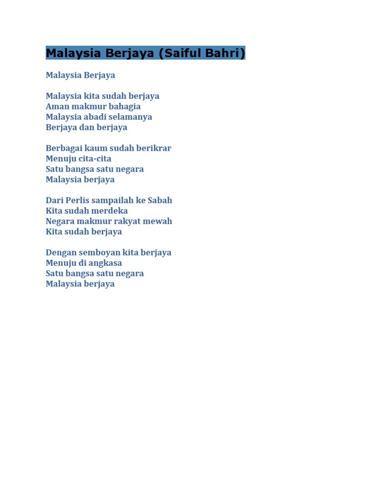Lirik Lagu Malaysia Berjaya Pdf