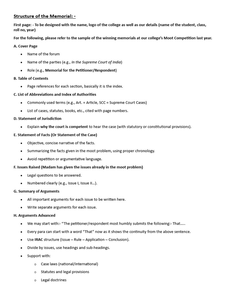Moot Court Memorial Drafting Guide | PDF | Supreme Court Of The United ...