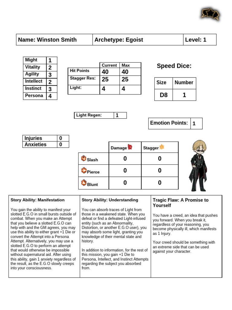 Cópia de SotC Character Sheet | PDF | Psychology | Psychological Concepts