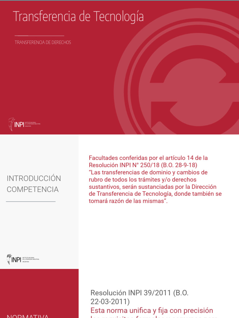 Transferencia de Tecnología y Derechos INPI | PDF | Patentar