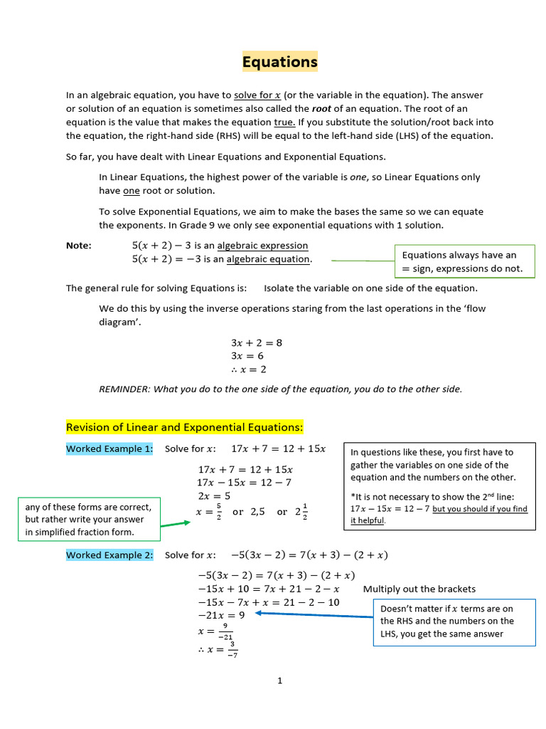 Solving Linear Equations for x | PDF | Equations | System Of Linear ...