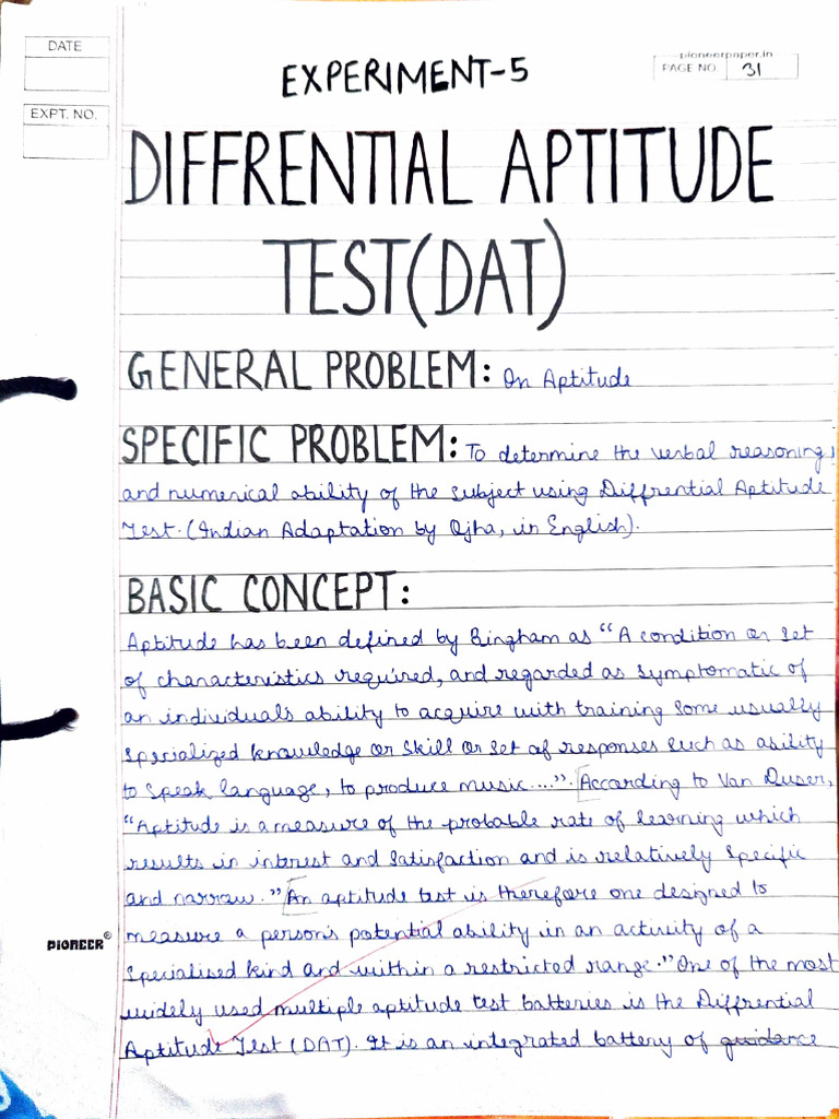 Diffrential Aptitude: Test (Dat) | PDF