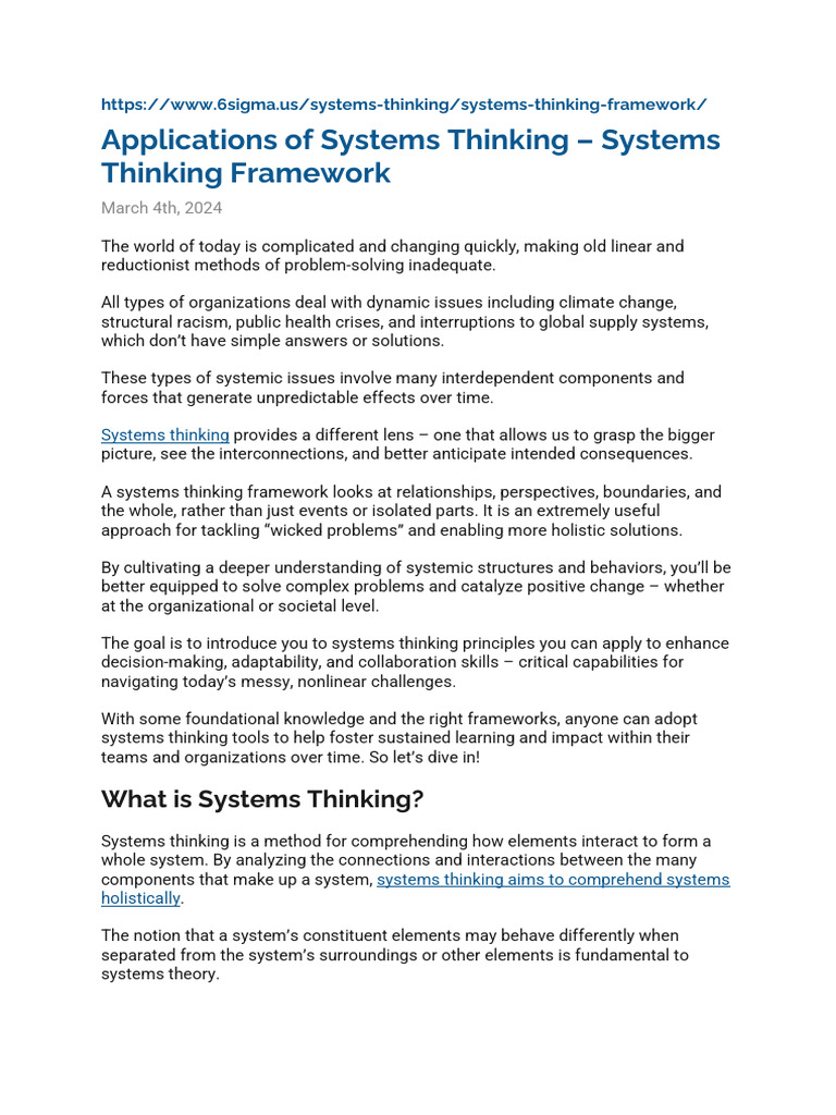Systems Thinking Framework Overview | PDF | System | Systems Theory
