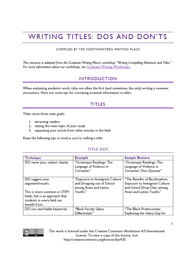 Writing Titles Dos and Donts | PDF