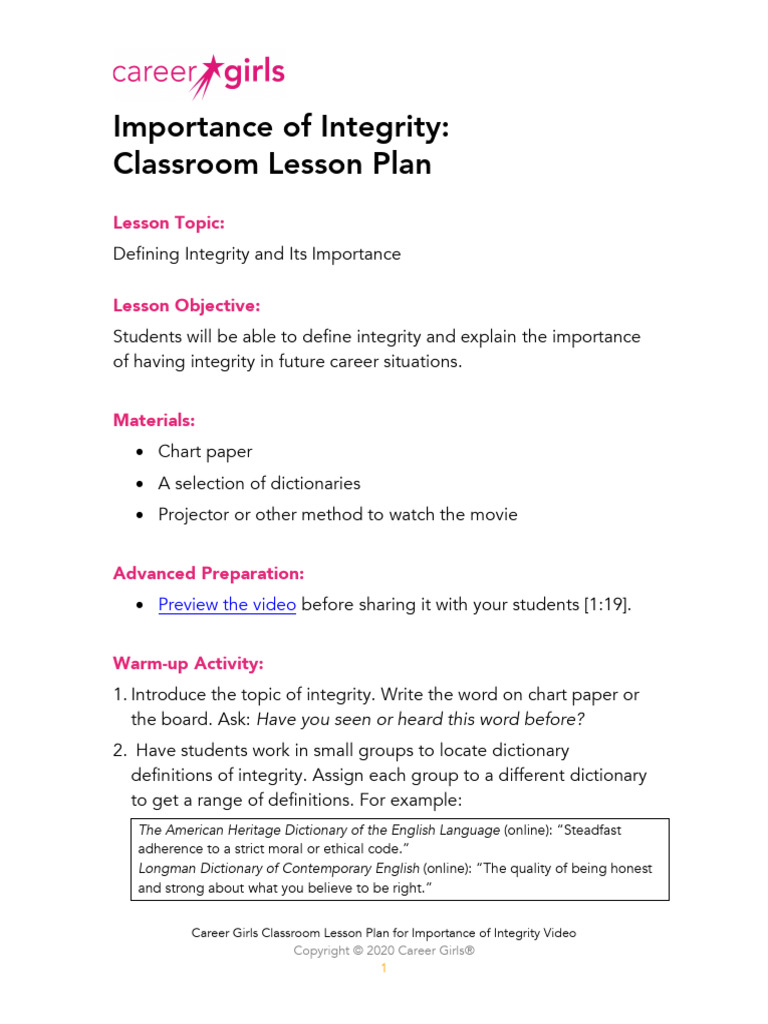 Integrity Lessons for Kids | PDF | Integrity | Lesson Plan