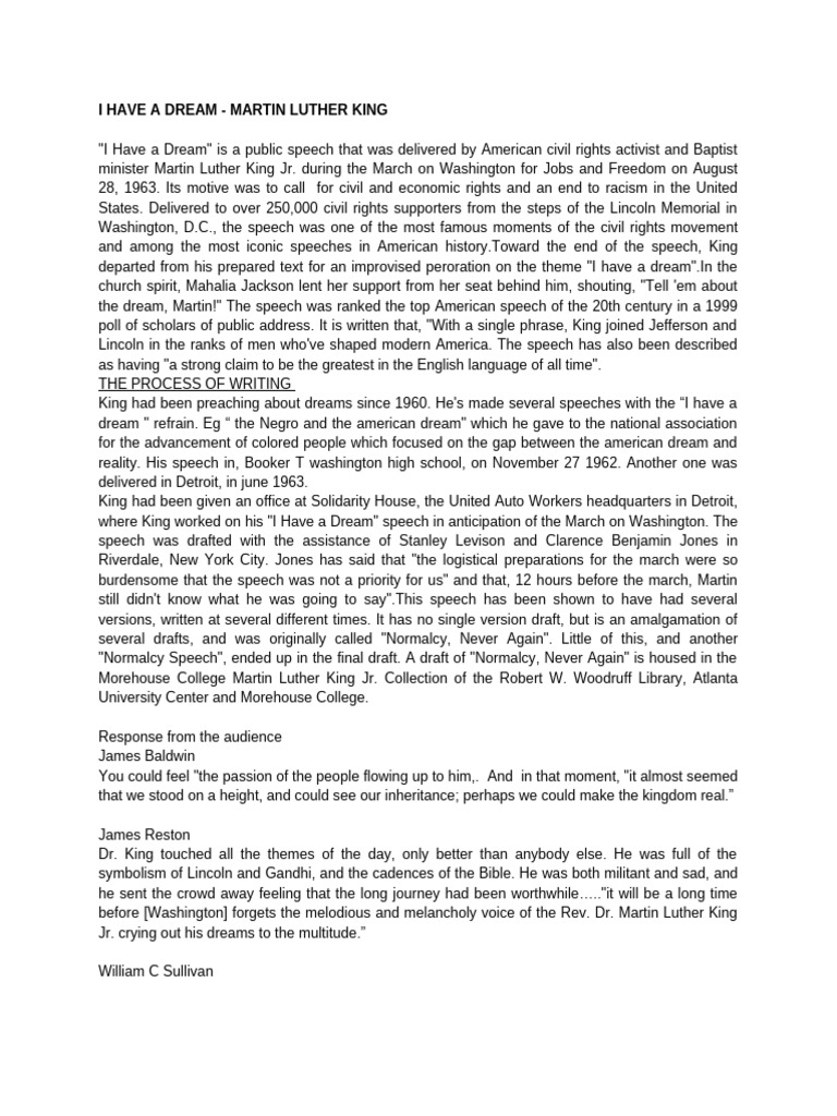 Martin Luther King Jr.'s Dream Speech | PDF | Civil Rights And ...