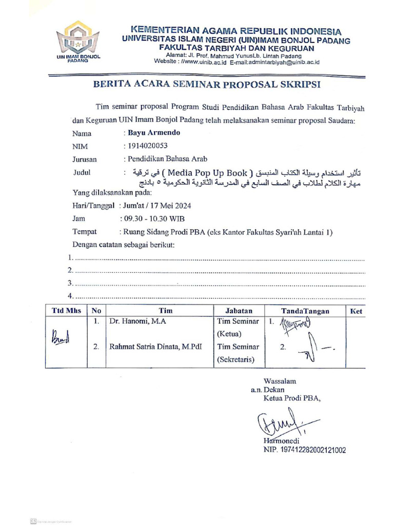 Bayu Armendo (1914020053) Berita Acara Semprotulation | PDF