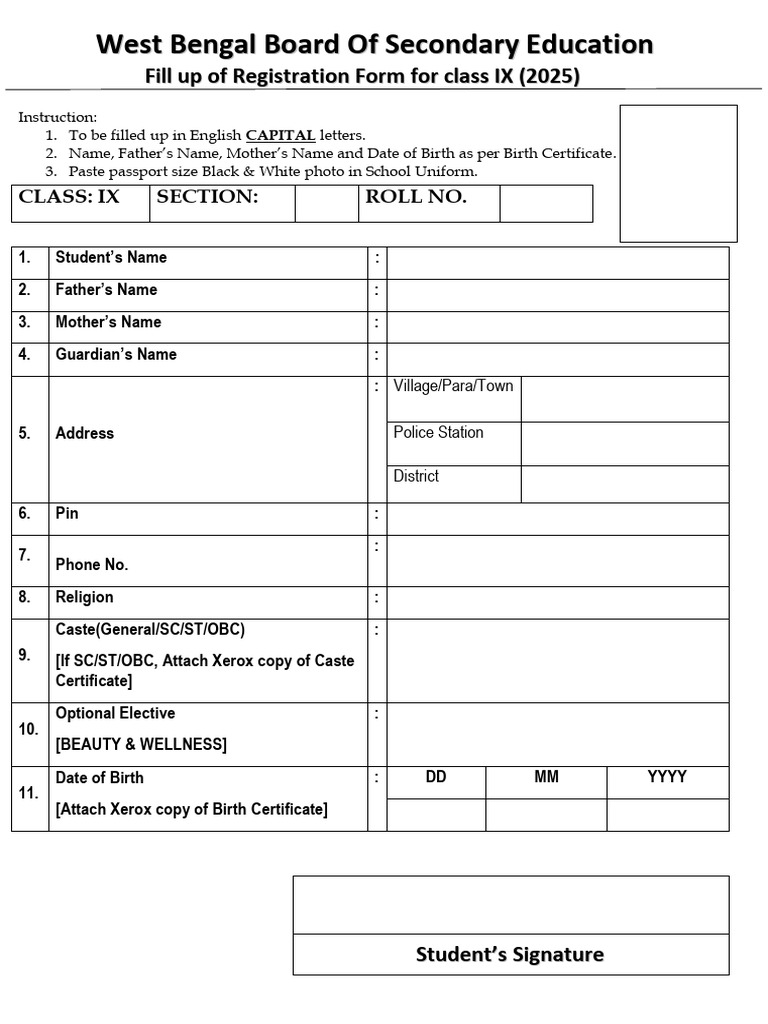 Class IX Registration Form 2025 | PDF