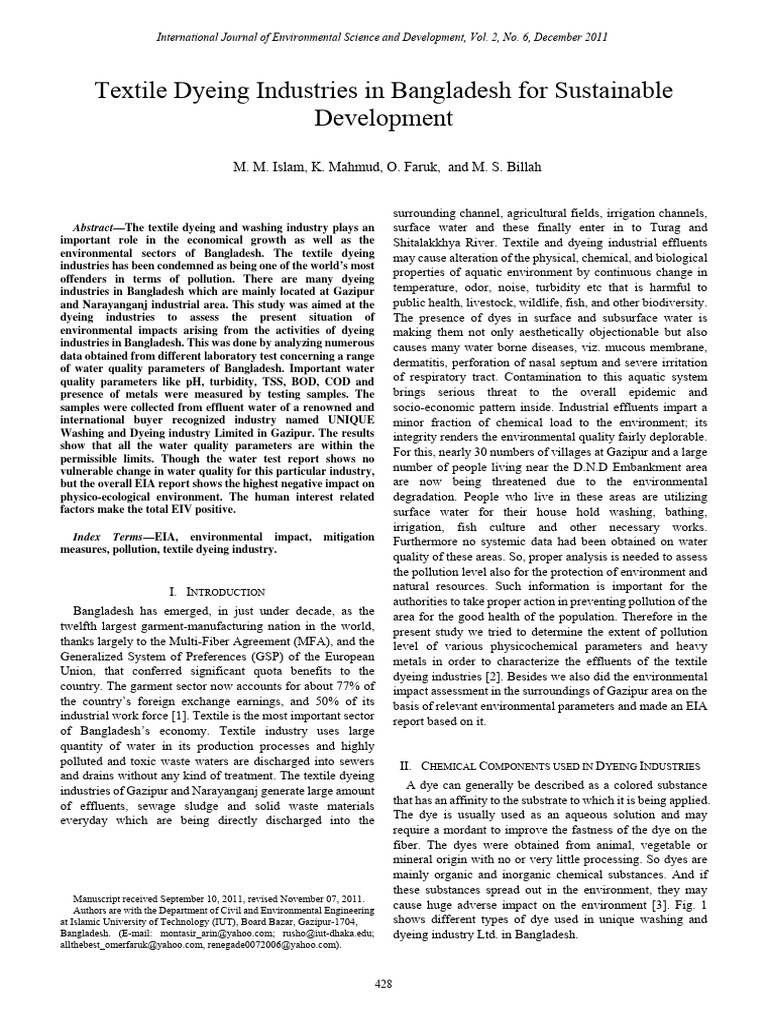 Environmental Impact of Bangladesh Dyeing Industry | PDF | Textiles ...