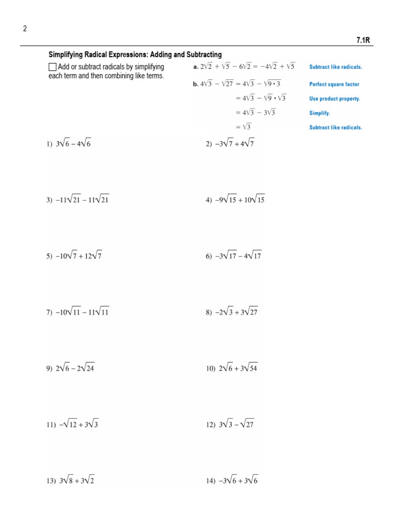 Simplifying Radical Expressions Guide | PDF