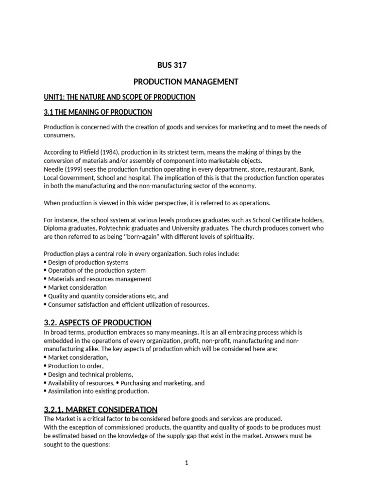 BUS 317 Production Management Overview | PDF | Labour Economics | Factory
