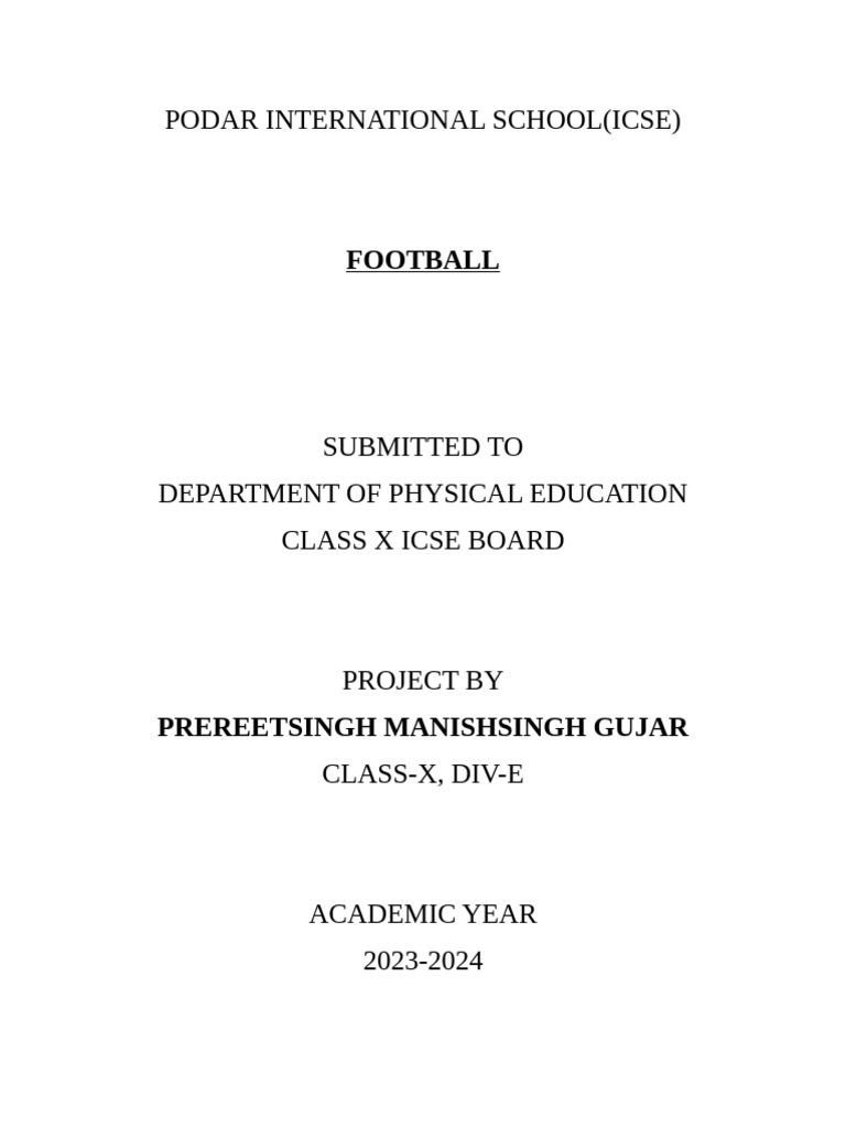 ICSE Football Project by Prereetsingh | PDF