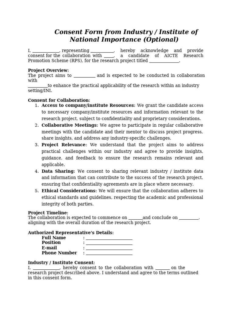 Consent Form From Industry - RPS Scheme | PDF