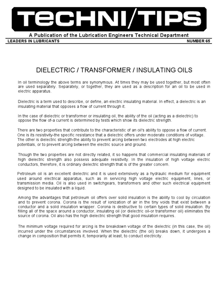 Dielectric, Transformer, Insulating Oils Insulator (Electricity