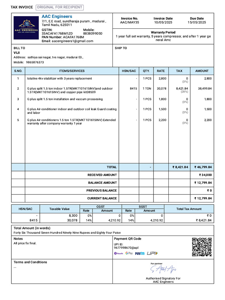 AAC Engineers Invoice - May 2025 | PDF | Government Finances | Taxes