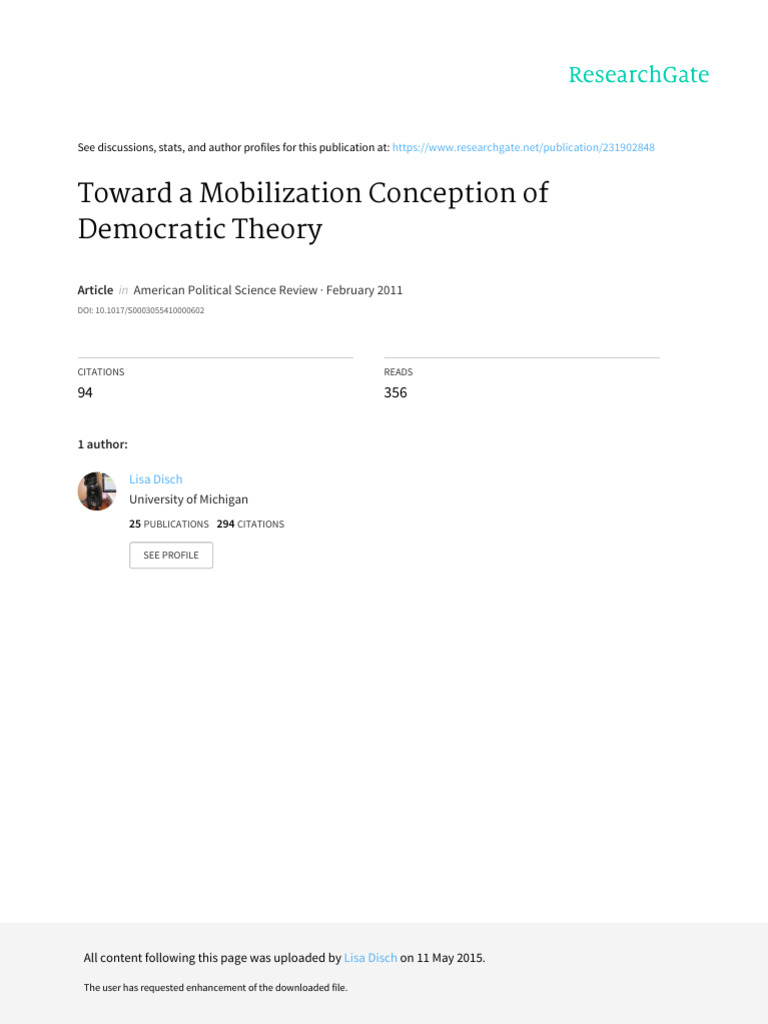 Mobilization in Democratic Theory | PDF | Democracy | Political Ideologies