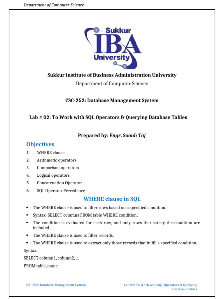 Dbms Lab 2 | PDF | Databases | Sql