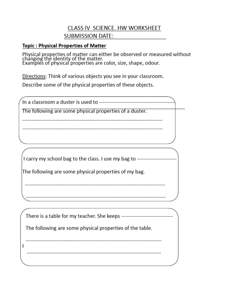 4th Grade Worksheet: Properties of Matter | PDF
