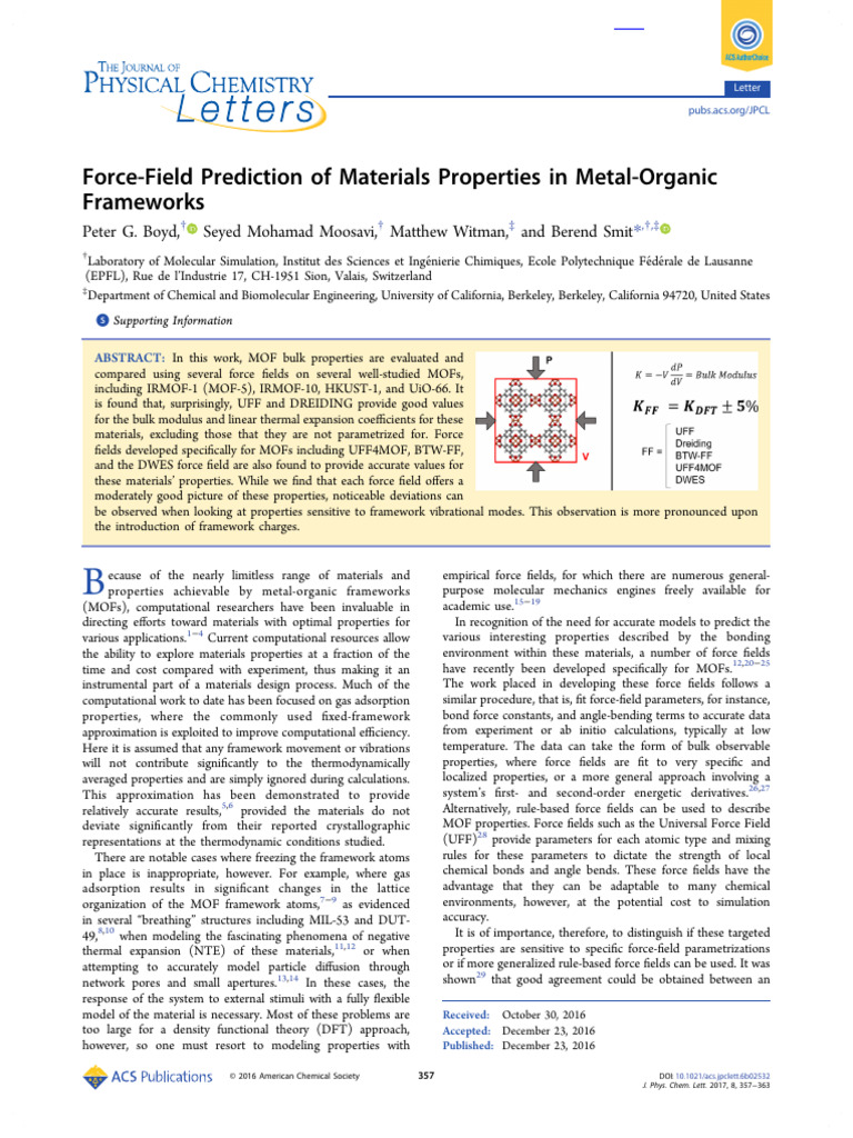 Boyd Et Al 2017 Force Field Prediction of Materials Properties in Metal ...