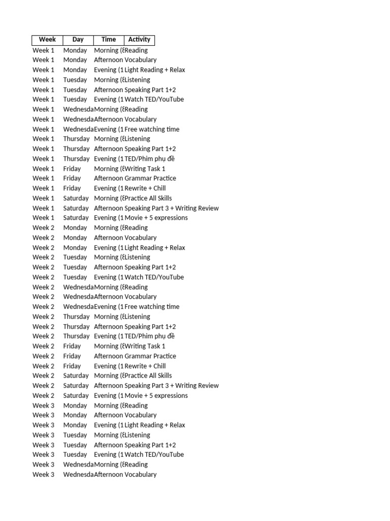 6-Week Language Learning Schedule | PDF