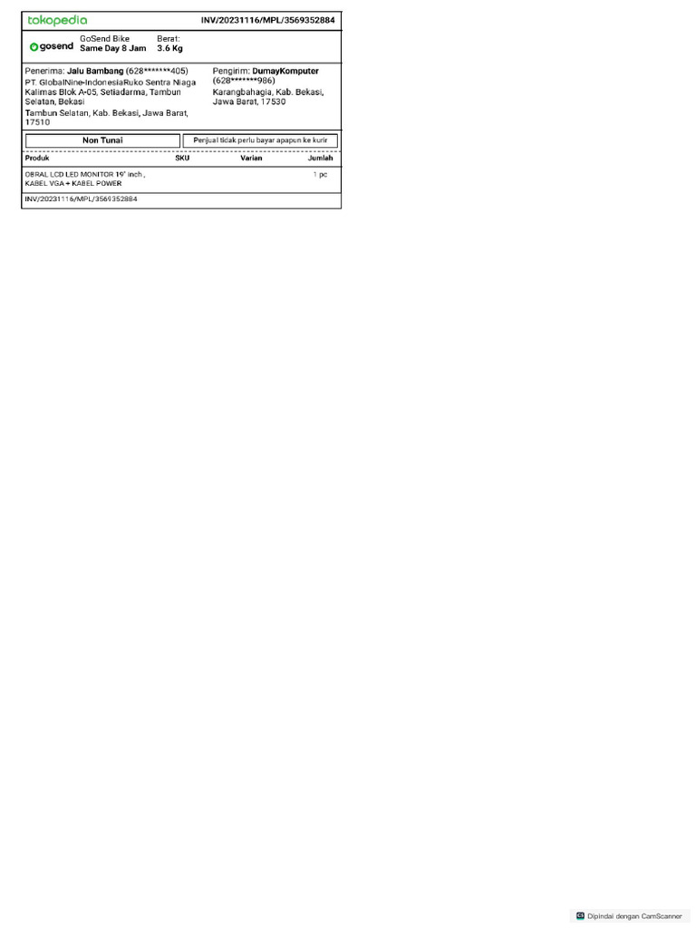 Shipping Label Tokopedia (2) - 1 | PDF
