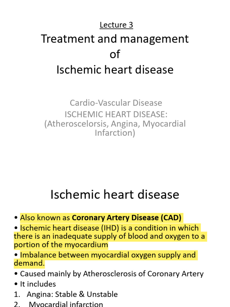 Management of Ischemic Heart Disease | PDF | Atherosclerosis | Atheroma