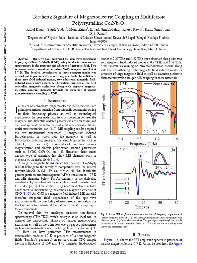 Terahertz Signature of Magnetoelectric Coupling in Multiferroic ...